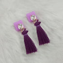 Jeweljunk Purple Thread Austrian Stone Tassel Earrings - 1313423E