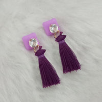 Jeweljunk Purple Thread Austrian Stone Tassel Earrings - 1313423E