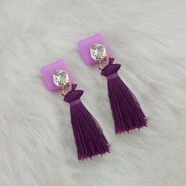 Jeweljunk Purple Thread Austrian Stone Tassel Earrings - 1313423E