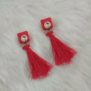 Jeweljunk Austrian Stone Red Thread Tassel Earrings - 1313423F