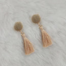 Jeweljunk Beige Thread Gold Plated Tassel Earrings - 1313424A