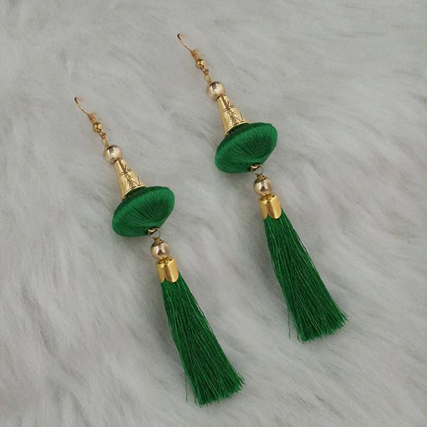 Jeweljunk Green Thread Gold Plated Tassel Earrings - 1313425E