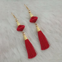 Jeweljunk Maroon Thread Gold Plated Tassel Earrings - 1313425F