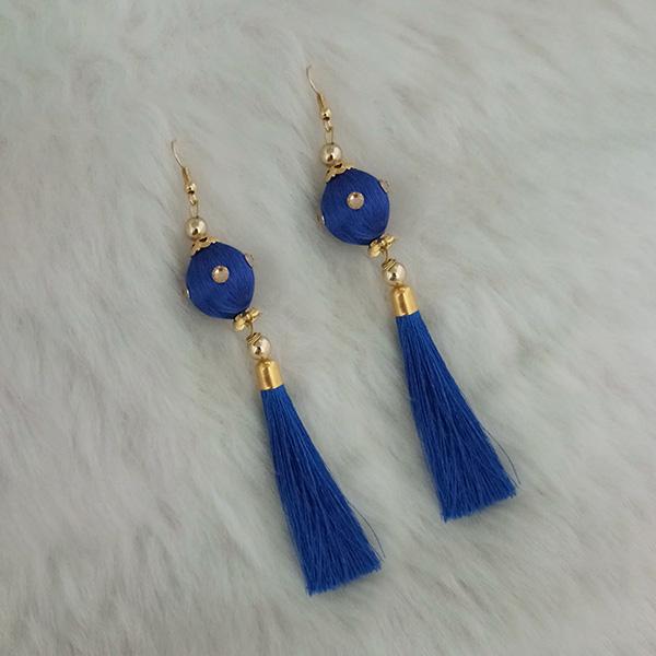 Jeweljunk Gold Plated Blue Thread Tassel Earrings - 1313426A