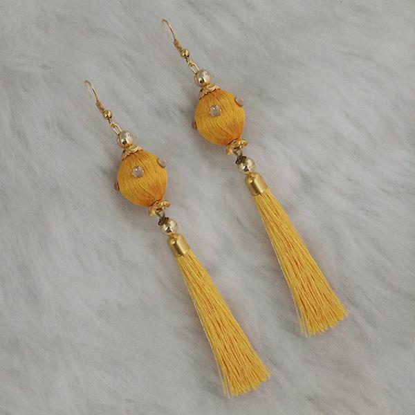 Jeweljunk Gold Plated Beige Thread Tassel Earrings - 1313426B