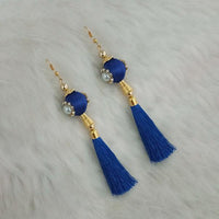 Jeweljunk Blue Thread Gold Plated Tassel Earrings - 1313427B