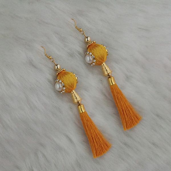 Jeweljunk Beige Thread Gold Plated Tassel Earrings - 1313427C