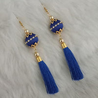Jeweljunk Blue Thread Gold Plated Tassel Earrings - 1313428B