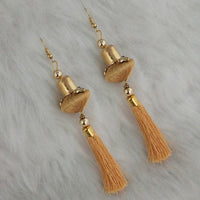 Jeweljunk Beige Thread Gold Plated Tassel Earrings - 1313429A