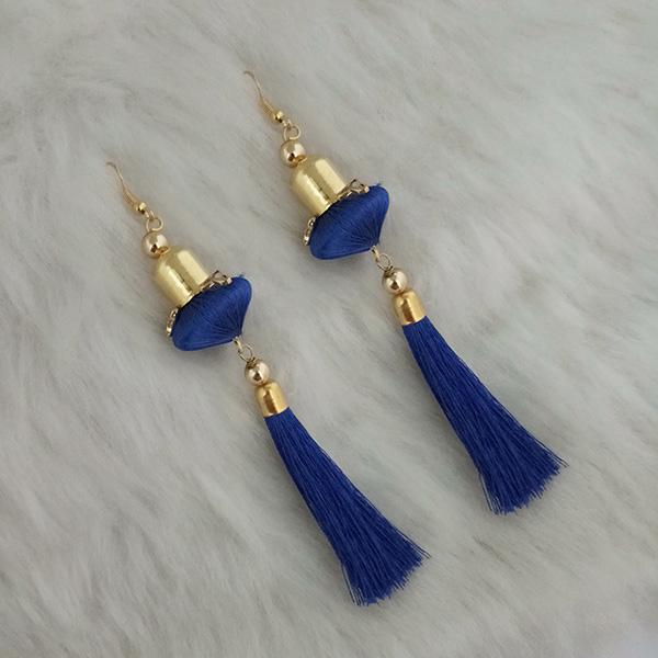 Jeweljunk Blue Thread Gold Plated Tassel Earrings - 1313429B