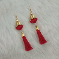 Jeweljunk Gold Plated Red Thread Tassel Earrings - 1313429F
