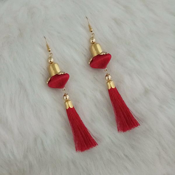 Jeweljunk Gold Plated Red Thread Tassel Earrings - 1313429F