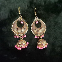 Jeweljunk Pink Beads Antique Gold Plated Jhumki Earrings - 1313502D