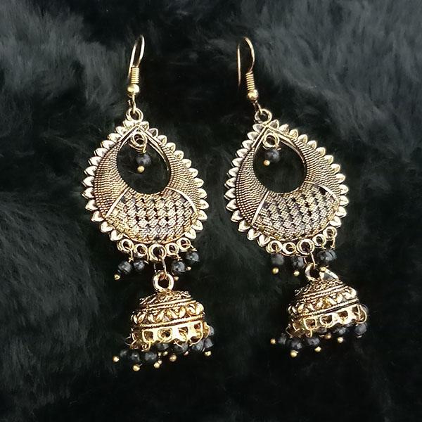 Jeweljunk Antique Gold Plated Black Beads Jhumki Earrings - 1313502E