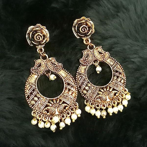 Jeweljunk Antique Gold Plated White Beads Dangler Earrings - 1313503A