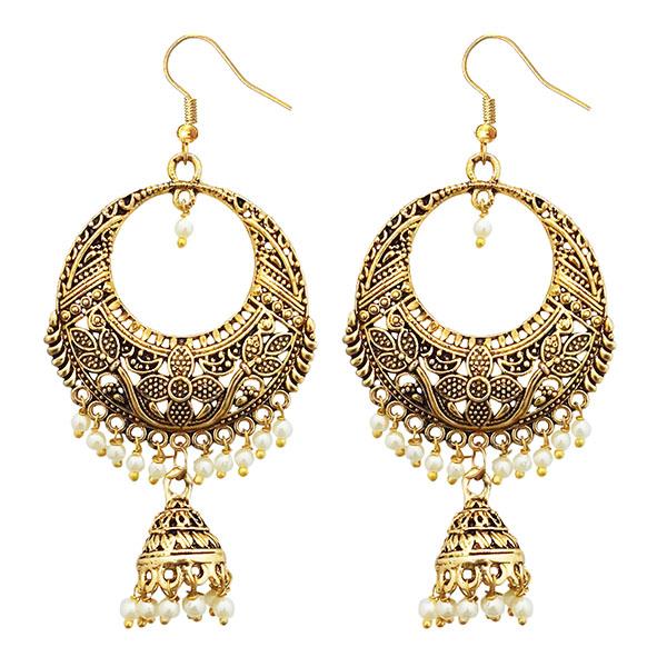 Jeweljunk Antique Gold Plated White Beads Jhumki Earrings - 1313504A