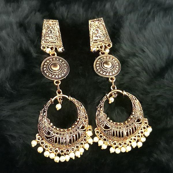 Tip Top Fashions White Beads Antique Gold Plated Dangler Earrings - 1313505A