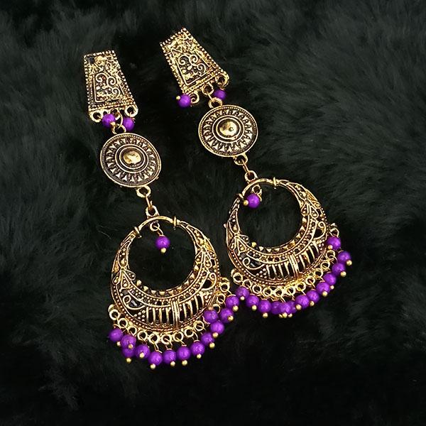 Tip Top Fashions Purple Beads Antique Gold Plated Dangler Earrings - 1313505B