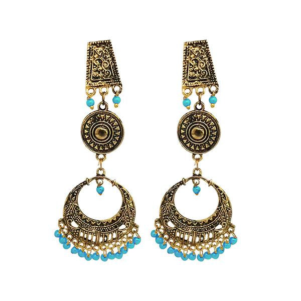 Tip Top Fashions Antique Gold Plated Blue Beads Dangler Earrings - 1313505D