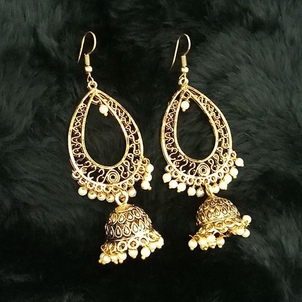 Tip Top Fashions Antique Gold Plated White Beads Jhumki Earrings - 1313506A