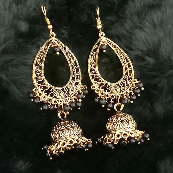 Jeweljunk Black Beads Antique Gold Plated Jhumki Earrings - 1313506G
