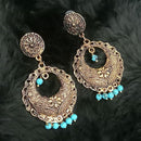Jeweljunk Blue Beads Antique Gold Plated Dangler Earrings - 1313510C