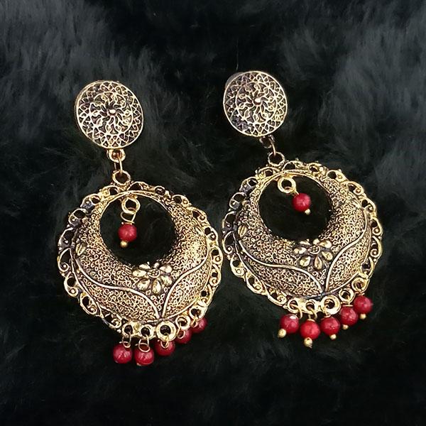 Tip Top Fashions Antique Gold Plated Maroon Beads Dangler Earrings - 1313510G