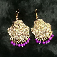 Jeweljunk Purple Beads Antique Gold Plated Dangler Earrings - 1313511B