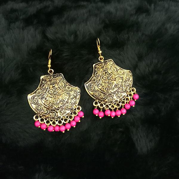 Jeweljunk Antique Gold Plated Pink Beads Dangler Earrings - 1313511C