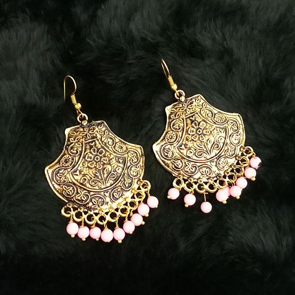 Jeweljunk Antique Gold Plated Pink Beads Dangler Earrings - 1313511F