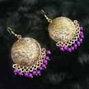 Jeweljunk Purple Beads Antique Gold Plated Dangler Earrings - 1313512B