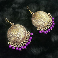 Jeweljunk Purple Beads Antique Gold Plated Dangler Earrings - 1313512B