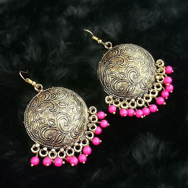 Jeweljunk Antique Gold Plated Pink Beads Dangler Earrings - 1313512C