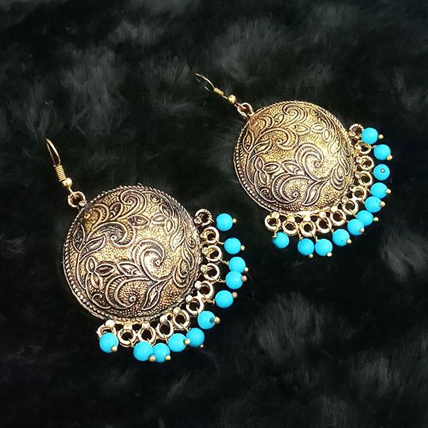 Jeweljunk Blue Beads Antique Gold Plated Dangler Earrings - 1313512E