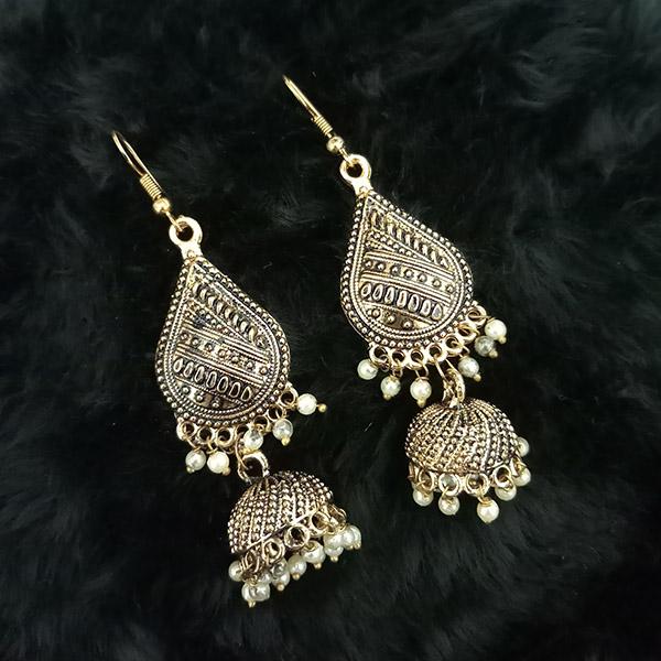 Jeweljunk Antique Gold Plated White Beads Jhumki Earrings - 1313515A