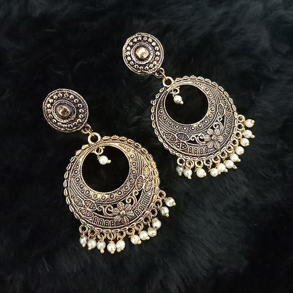 Jeweljunk Antique Gold Plated White Beads Dangler Earrings - 1313516A