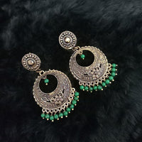 Jeweljunk Green Beads Antique Gold Plated Dangler Earrings - 1313516F