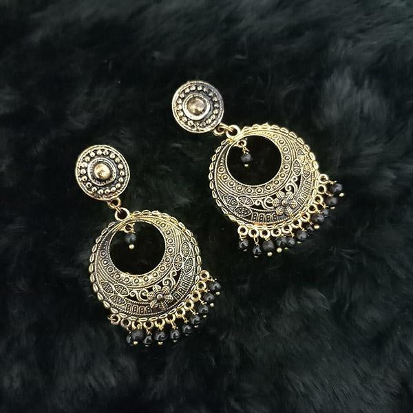 Jeweljunk Antique Gold Plated Black Beads Dangler Earrings - 1313516G