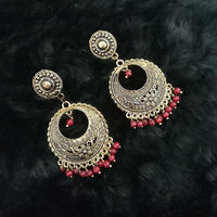 Jeweljunk Antique Gold Plated Maroon Beads Dangler Earrings - 1313516H