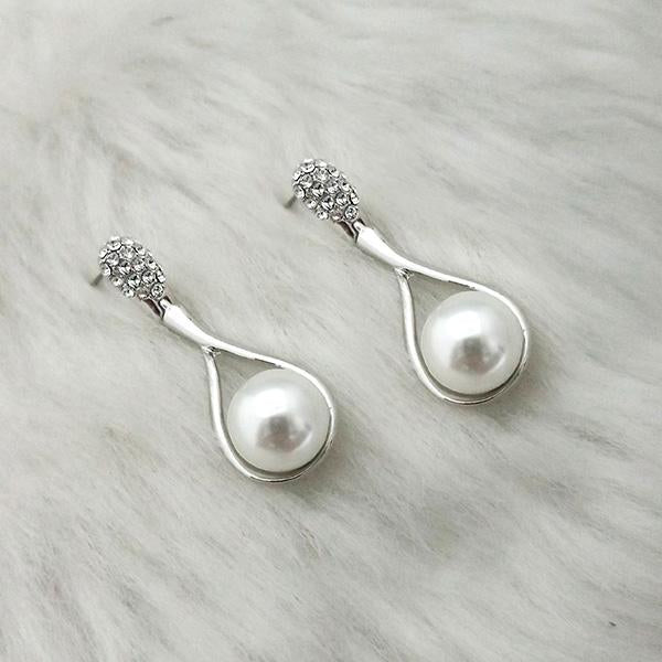 Kriaa Austrian Stone Rhodium Plated Pearl Dangler Earrings - 1313613