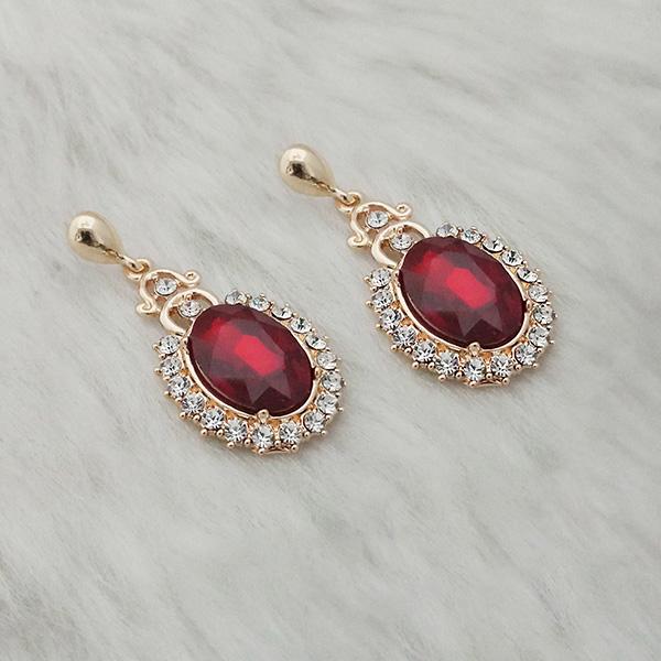 Kriaa Maroon Crystal Stone Gold Plated Dangler Earrings - 1313631F