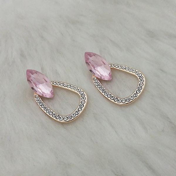 Kriaa Pink Crystal Stone Gold Plated Dangler Earrings - 1313632A