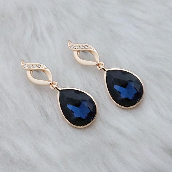 Kriaa Blue Crystal Stone Gold Plated Dangler Earrings - 1313635C