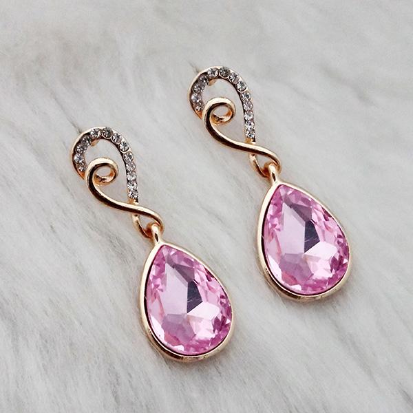 Kriaa Pink Crystal Stone Gold Plated Dangler Earrings - 1313637A