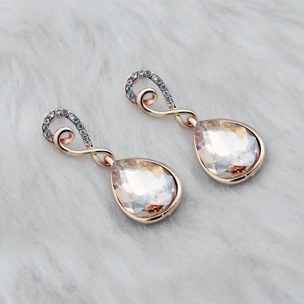 Kriaa Brown Crystal Stone Gold Plated Dangler Earrings - 1313637D