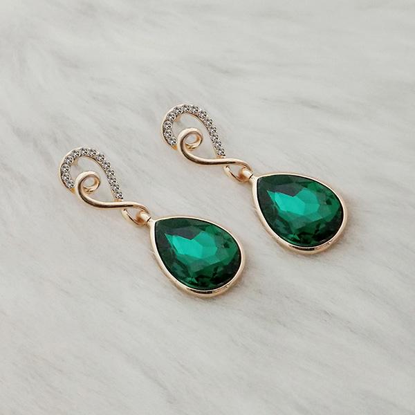 Kriaa Green Crystal Stone Gold Plated Dangler Earrings - 1313637E