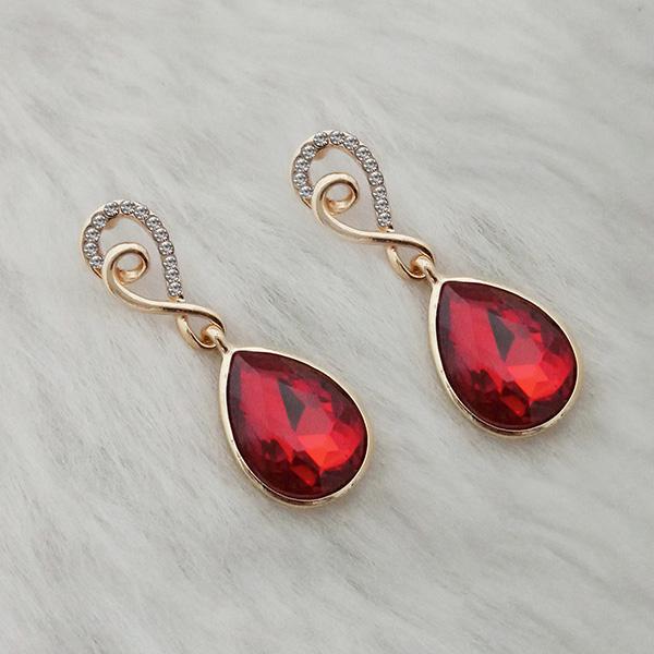 Kriaa Maroon Crystal Stone Gold Plated Dangler Earrings - 1313637F