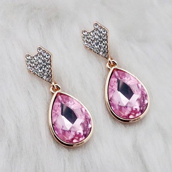 Kriaa Pink Crystal Stone Gold Plated Dangler Earrings - 1313639A