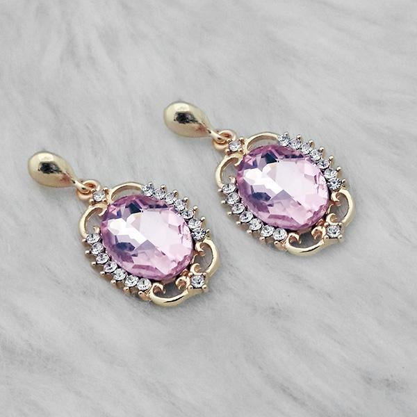 Kriaa Pink Crystal Stone Gold Plated Dangler Earrings - 1313640A