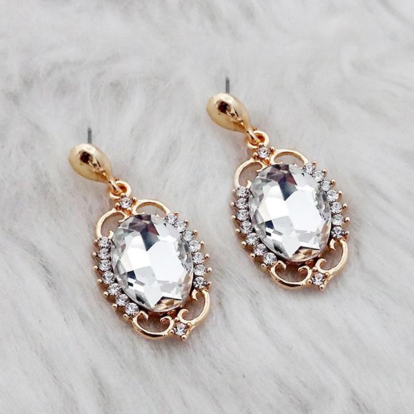 Kriaa White Crystal Stone Gold Plated Dangler Earrings - 1313640B